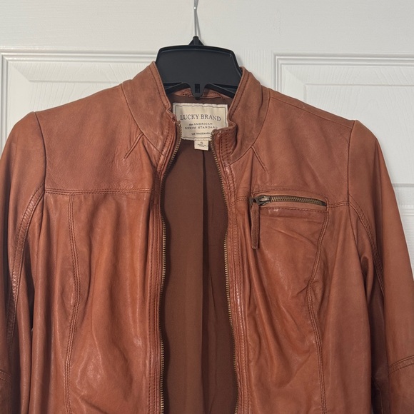 Lucky Brand Tan/Brown Leather Jacket-excellent condition - Picture 3 of 7